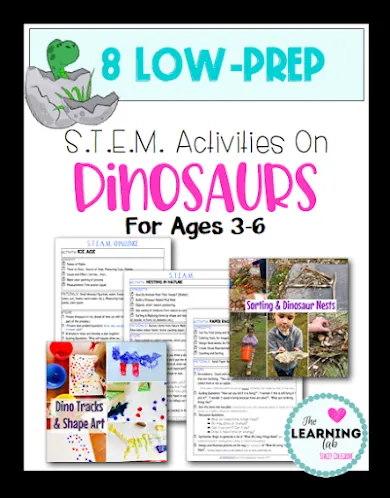 8 Low Prep STEM Dinosaur Activities: Inquiry-based Learning Dinosaur lesson plans for preschool, pre-k, kindergarten