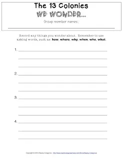 FREE PDF 13 Colonies Guiding Questions planning sheet